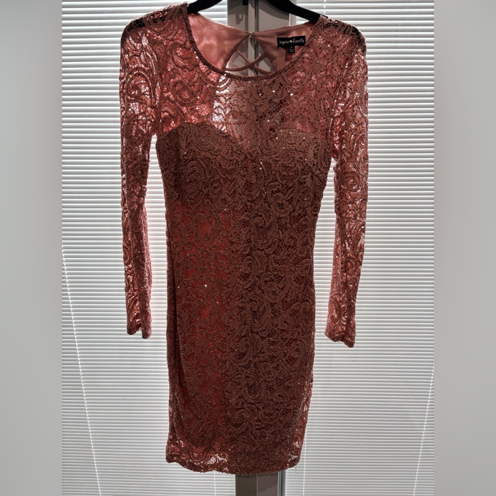 Sequin Hearts Rose Lace Long Sleeve Dress